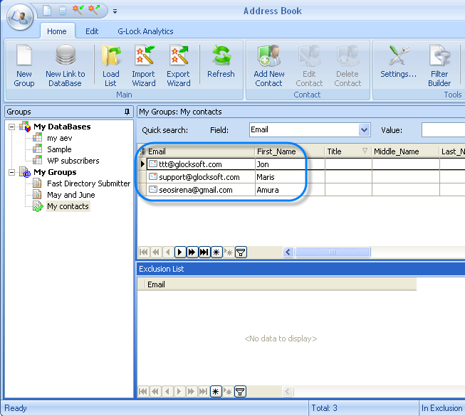 How to Import Contacts from CSV File into G Lock EasyMail Address Book contacts imported How to Import Contacts from CSV File into G Lock EasyMail Address Book
