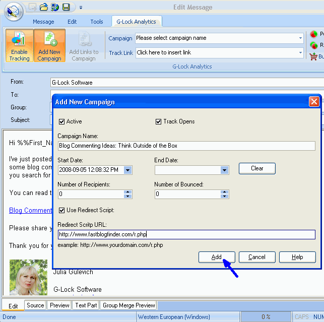 Add email tracking campaign