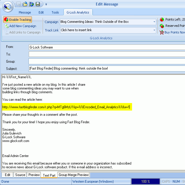 Tracking link inserted