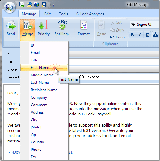 merge first name into the email gem merge How to Send Customized Email Messages Using Merge Tags
