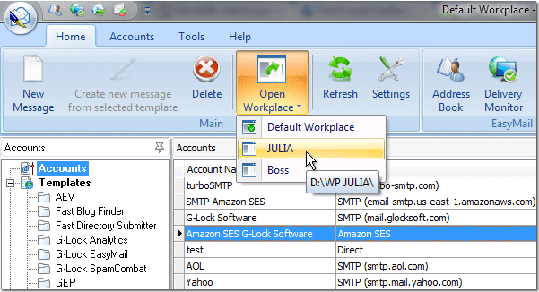 open new workplace in G-Lock EasyMail gem open workplace Multiple Workplaces Support