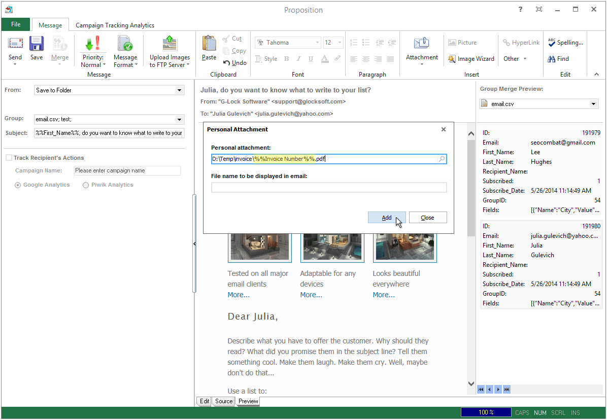 Create group with custom fields in G-Lock EasyMail7