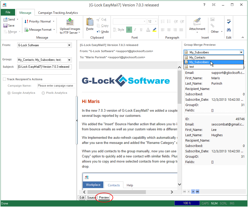 Create group with custom fields in G-Lock EasyMail7