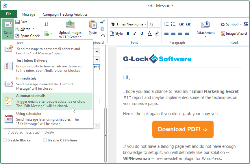 Send automated emails in G-Lock EasyMail7