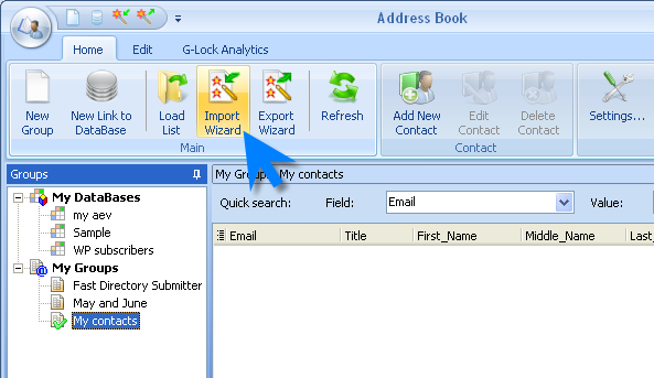 How to Import Contacts from CSV File into G Lock EasyMail Address Book import wizard How to Import Contacts from CSV File into G Lock EasyMail Address Book