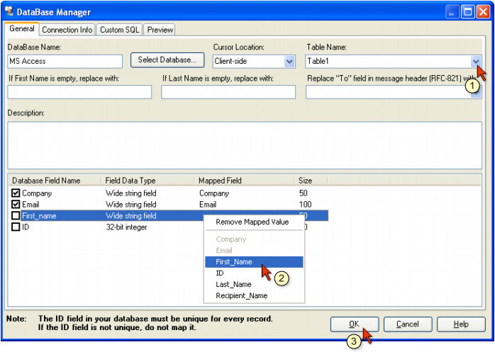 How to Connect to MS Access Database from G Lock EasyMail map fields