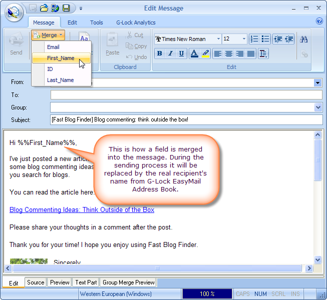 Personalizing the Email for Each Recipient merge Personalizing the Email for Each Recipient