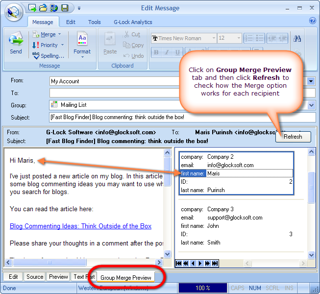 Personalizing the Email for Each Recipient preview Personalizing the Email for Each Recipient