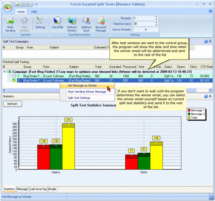How to Send A/B Split Test with G Lock EasyMail Select winner email