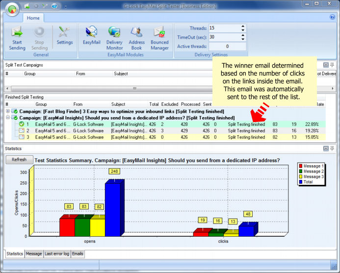 G Lock EasyMail Split test emails