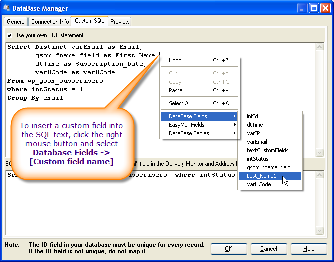 sql text How to Connect to Your WordPress Subscribers from G Lock EasyMail