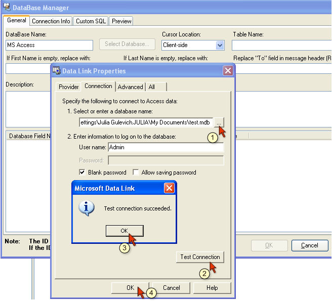 How to Connect to MS Access Database from G Lock EasyMail test connection