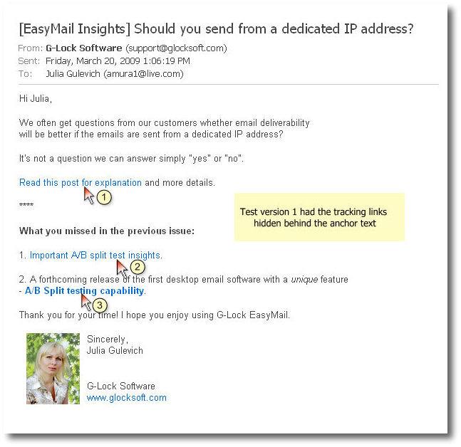 Do Tracking Links Reduce Click Through Rate? (Case Study) Test email 1
