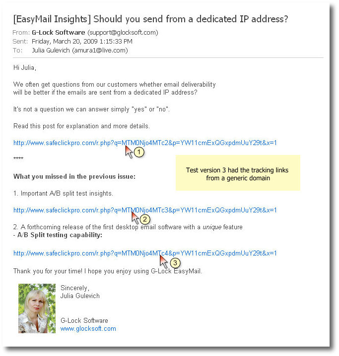 Do Tracking Links Reduce Click Through Rate? (Case Study) Test email 3
